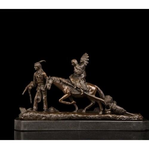 43 CM West Art Deco Bronze Man Women Girl Red Indian Household Migrate Sculpture