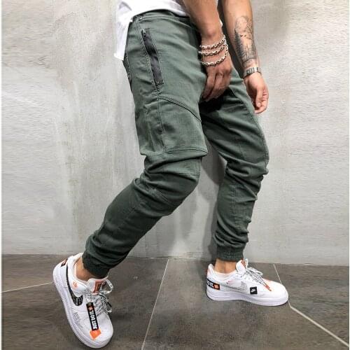 Cargo Pants Men 2021 100% Cotton Multi-Pocket Zipper Harem Pants Fashion Casual Streetwear Solid Color Jogger Sweatpants Male