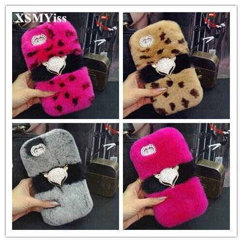 Cute Rabbit Fur Plush diamond Phone Case For Samsung S7 S8 S9 S10 PLUS S10 Lite Note5 8 9 Cartoon Furry Soft TPU hair Back Cover