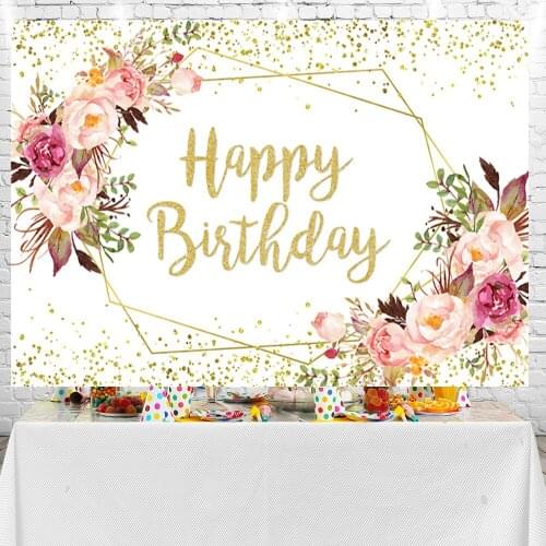 Sensfun Happy Birthday Golden Lines and Dots Backdrops Photographic Background Photo Studio Props Photocall Banner