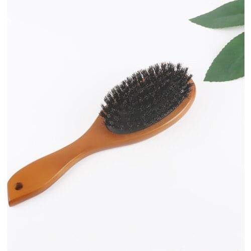 Wooden Massage Comb Natural Wild Boar Bristles Anti-static Hair Scalp Paddle Brush Beech Wooden Handle Hair Brush Styling Tool