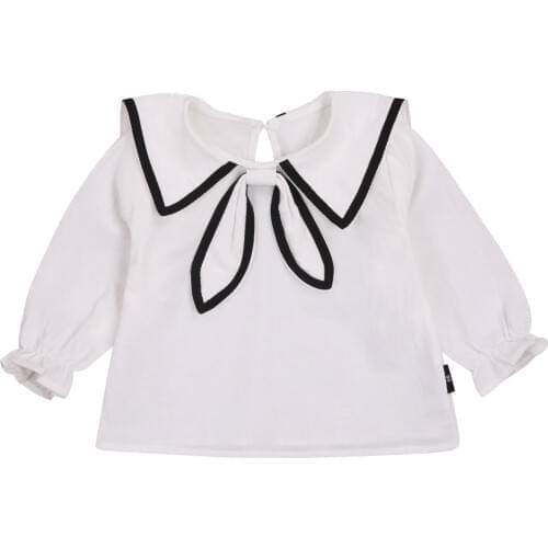 Children Long Sleeve Shirt Doll Lapel Bow Elastic Cuffs Elegant Appearance Loose Version Spring Clothing
