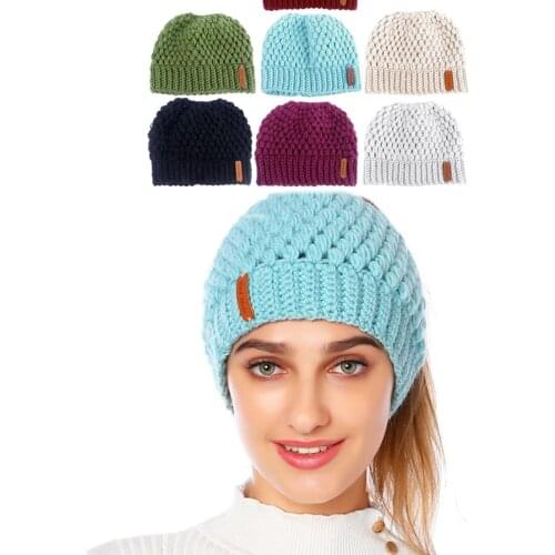Women Messy High Bun Beanie Hat Winter Warm Pony Tail Knitted Outdoor Sport Cap