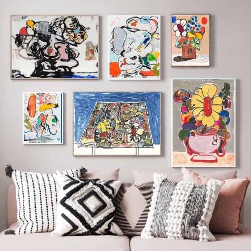 Eddie Martinez Abstract Exhibition Poster Pop Art Prints Floral Retro Canvas Painting Living Room Wall Home Decor Picture