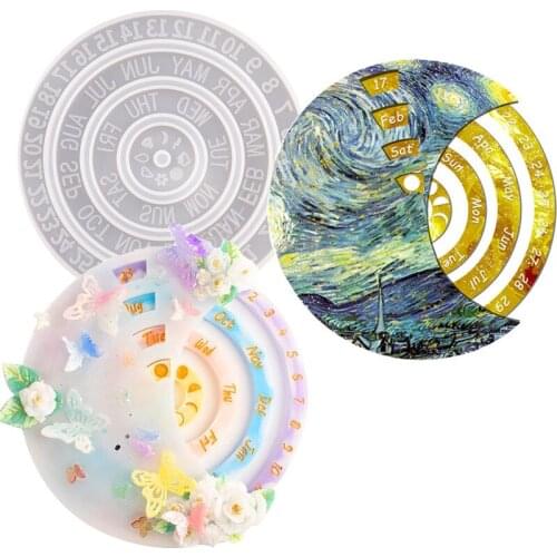 Perpetual Calendar Resin Molds Rotatable Moon Wall Calendar Silicone Molds for DIY Adjustable Hanging Calendar Crafts Home Decor