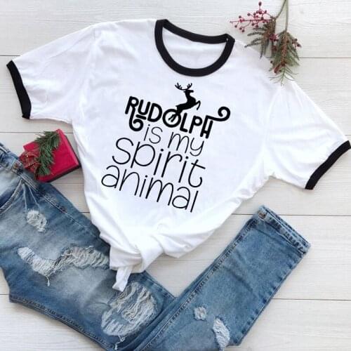 Rudolph Is My Spirit Animal T-shirt Funny Christmas Gift Tshirt Cute Women Graphic Holidays Top Tee Shirt Dropshipping