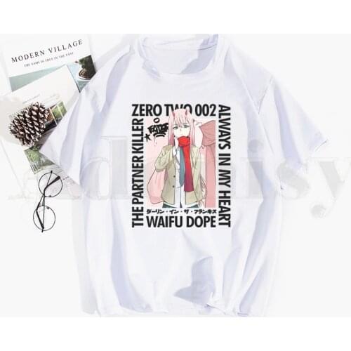 Zero TWO Darling In The Franxx Anime 02 Harajuku Tshirt Hip Hop Girl Print Top Tees Harajuku Tshirts Men Fashion Summer T-shirts