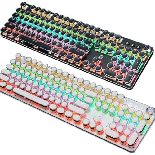 Gaming Mechanical Keyboard, Metal Panel,LED Backlit,USB Wired,Typewriter-Style Round Keycaps,for Laptop Desktop PC