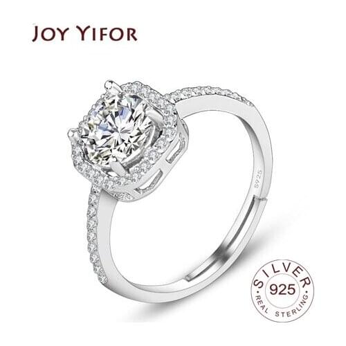 JEWELS Real 925 Sterling Silver Women Rings AAA Shiny Cubic Zircon Prong Setting Female Luxury Wedding Ring Jewelry