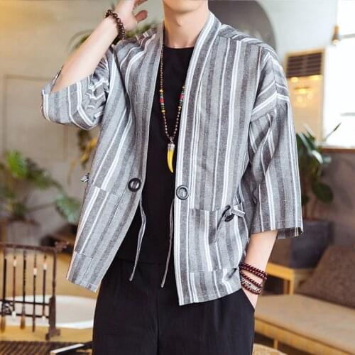 Chinese Style Linen Kung Fu Clothes Kimono Cardigan Men Traditional Yukata Japanese Samurai Clothing Casual Asian Clothes 30671