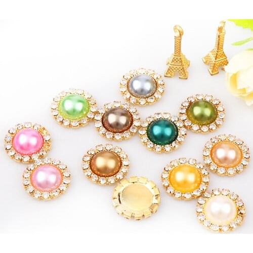 18mm Inner12mm Round Pearl Button Brass Gold Metal Tray Rhinestone Cabochon Base Cameo Setting DIY Jewelry Charms