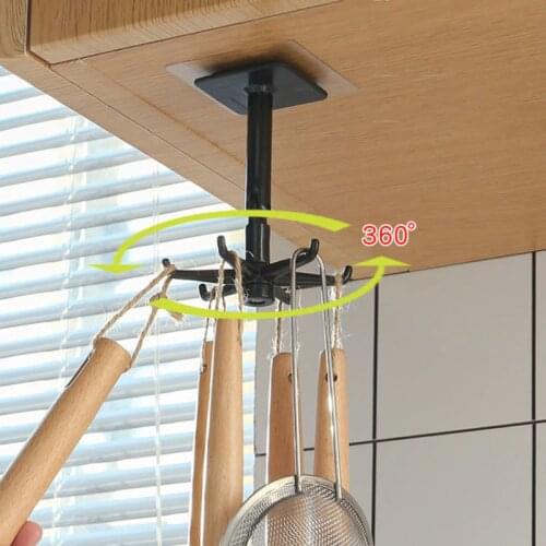 Kitchen Hooks Rotation-Hook Multi-Purpose Free-Perforated Rack Spatula-Spoon Cabinet-Storage Under-Shelf Hang Holder Organizer