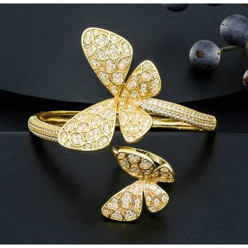 ModemAngel Delicate Butterfly Super AAA Cubic Zirconia Women Dubai Wedding Party Gift Bracelets Bangle And Ring Set