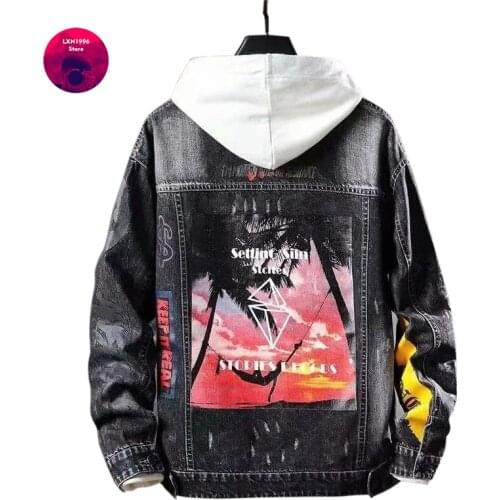 Mens Denim Jacket Spring Autumn New 2021 Fashion Streetwear Holiday Stamp Cool Boy Hip Hop All-match Jackets for Men Clothing