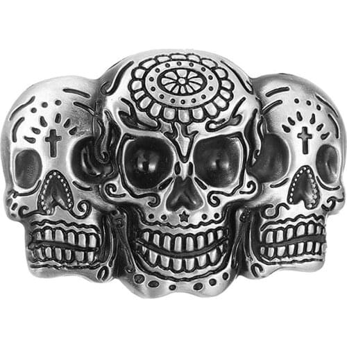 Three skull heads buckle for man western cowboy buckle without belt custom alloy width 4cm