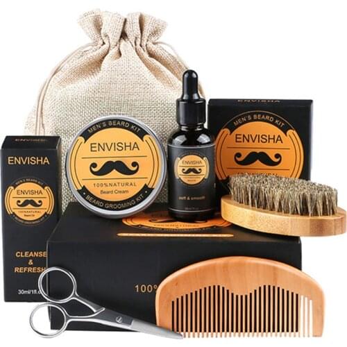 5pcs/set Men Beard Kit Styling Tool Beard Bib Aprons Balm Beard Oil Comb Moisturizing Wax Styling Scissors Beard Care Set