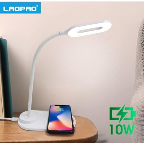 LAOPAO 10W QI Quick Wireless Charging LED Table Desk Lamp Portable Eye Protect 360 Degree Flexible Touch Control Night Light
