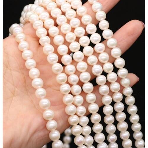 Natural Freshwater Pearl High Quality Round Beads for DIY Jewelry Making Necklaces Bracelets 36cm/strand White Beads Size 7-8mm