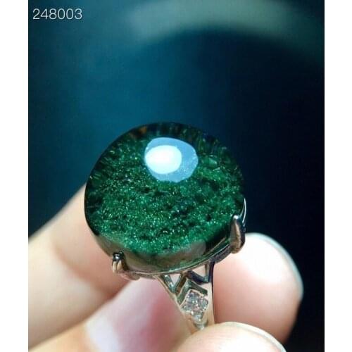 Genuine Natural Green Phantom Quartz Adjustable Ring 15.6/13.8mm Round Oval 925 Sterling Silver Bead Ring AAAAAA