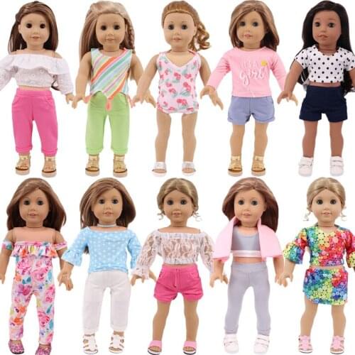 Doll Clothes 2Pcs Tops+Pants Shorts Doll Baby Clothes Outfit Dress Skirt For 18 Inch American&43Cm Baby New Born Doll Girl`s Toy