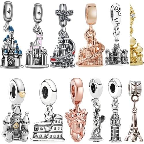 Disny Castle Pendant Fit Original Pandora Charms for Bracelet Women Famous Landmark Beads DIY Jewelry Bangles Dangle Accessories
