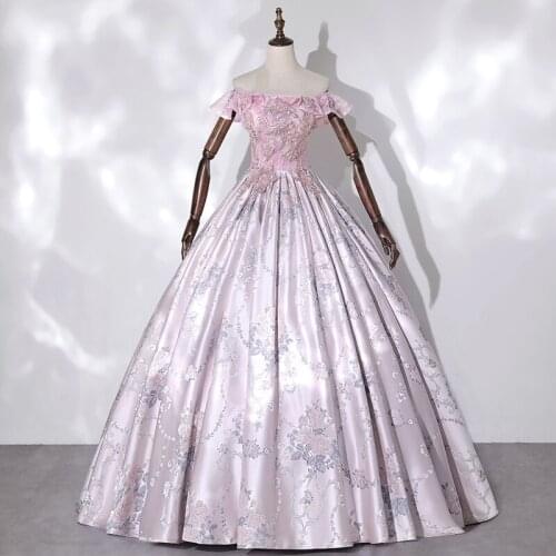 Luxury pink embroidery beading lace jacquard long dress beading medieval Renaissance Victoria dress gown/EVENT