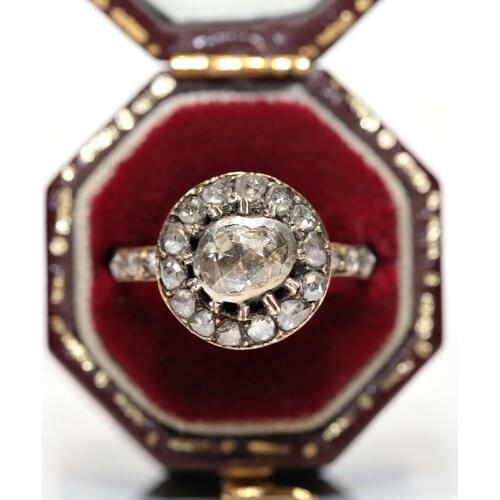 ANTIQUE ORIGINAL 14K GOLD OTTOMAN NATURAL ROSE CUT DIAMOND DECORATED RING