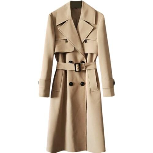 Spring Fashion High Quality Trench Coat Women Autumn Plus Size Long Double Breasted Adjustable Waist Windbreaker Overcoat H1282