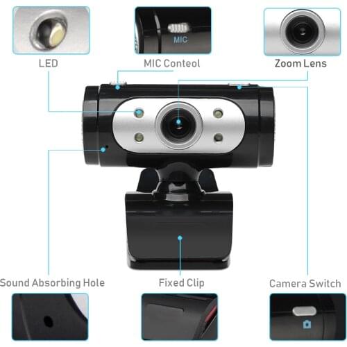 USB Webcam 1080P PC Camera with Microphone for Lens Rotation And Adjustment Clear Display Computer Laptop 4 Bright LED Lights