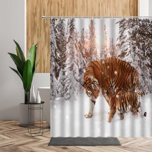 3D Print Animal Shower Curtains Lion Tiger Beast Bath Screen Waterproof Curtain Accessories With Hooks washable Bathroom Decor