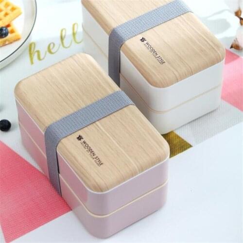 Japanese Portable Double Separate Lunch Box School Picnic Food Box Insulation Box Microwave Heating