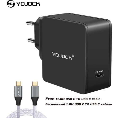 YOJOCK 60W USB Type-C Wall Charger Power Adapter with Power Delivery for Apple MacBook/iPhone XS XR /Xiaomi USB-C PD Charger