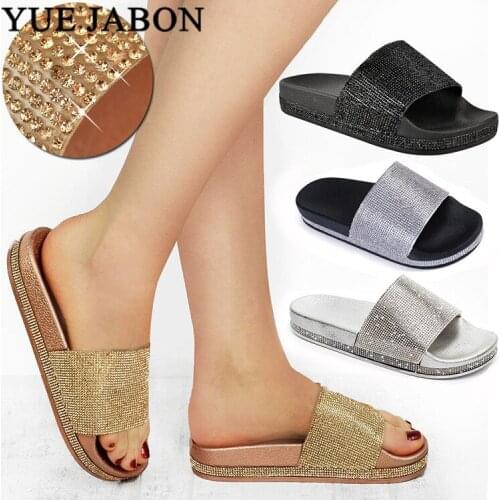 Rhinestone Women Slippers Flip Flops Summer Women Crystal Diamond Bling Bling Beach Slides Sandals Casual Shoes Slip On Slipper