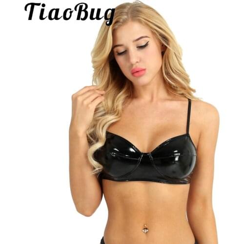 Women Sexy Bra Lingerie Chic Black Faux Leather No Pad Bralette Push Up Bra Tops Bikini Nightclub Rave Party Pole Dance Outfits