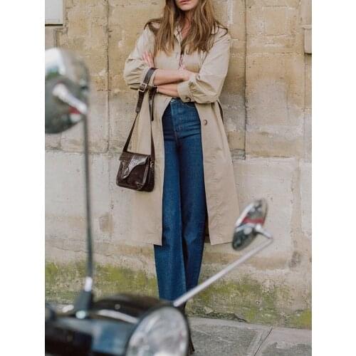 2021 Autumn Winter Women Mid-length Trench Coat Turn-down Collar Lady Long Sleeve Single Breasted Jacket Outwear Top with Sashes