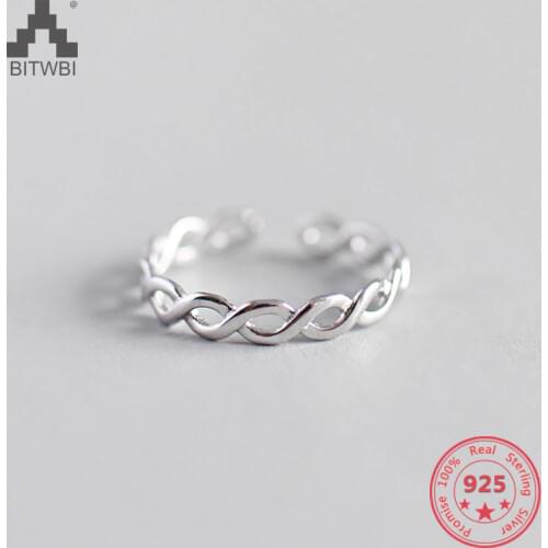 S925 sterling silver minimalist ring twisted lines personality open ring