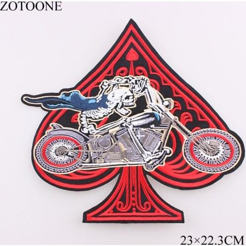 ZOTOONE New Hearts Skull Motorcycle Embroidery Patch Big Size Jacket Banner Fabric Sticker Iron On Sew On Craft Sewing Repair E