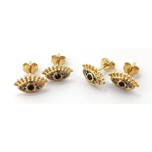 10 Pairs New Arrival Fashion Jewelry Rainbow Colors CZ Micro Pave Eye eyelash Stud Earrings for women Girls gift ER901