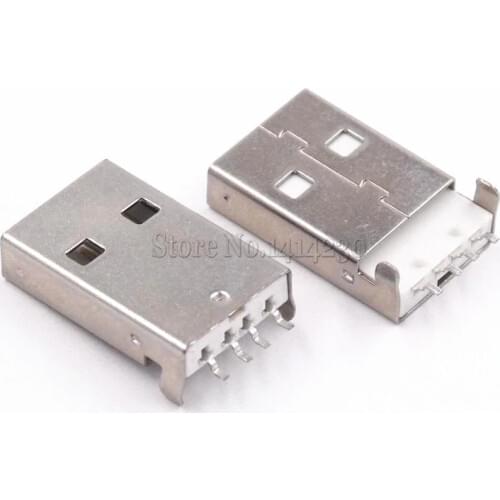 10PCS USB 2.0 Male A Type USB PCB Connector Plug 180 degree SMT Male USB Connectors 4Pins SMD