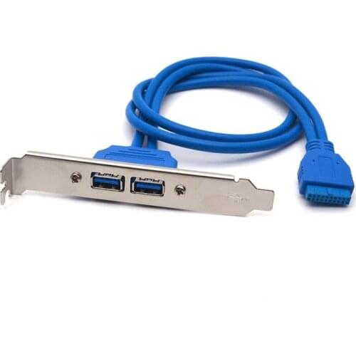 2 Port USB3.0 Hub 20Pin Header To Female Adapter Desktop Computer Rear Panel Motherboard Extension Bracket Cable 50CM