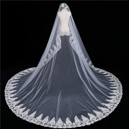 2019 Charming Bridal Veils White/Ivory 3 Meters Long Train Applique Edge One Layer Wedding Veils with Combs Bridal Accessories