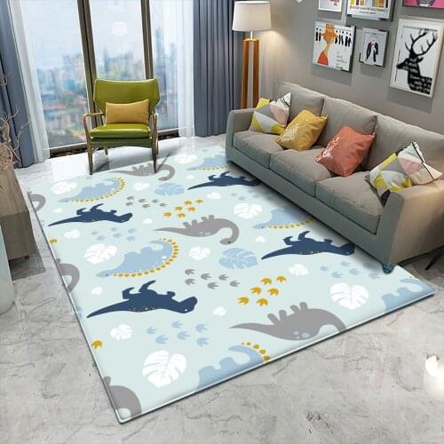 2021 Cute Blue Dinosaur Pattern Children Comfortable Carpet Non-Slip Children Flannel Carpet Baby Rectangle Carpet Baby Play Mat