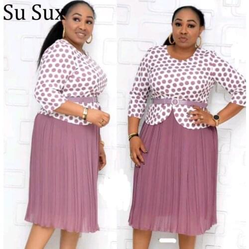 African Dress For Women Plus Size Two Piece Set Africa Clothing Dashiki Polka Dot Print Top and Pleated Skirt Set Tracksuit 6XL