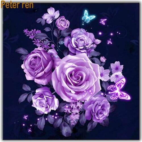 Peter ren Diy Diamond painting cross stitch flower Full round\square diamond mosaic embroidery home decor"Purple Rose Butterfl"
