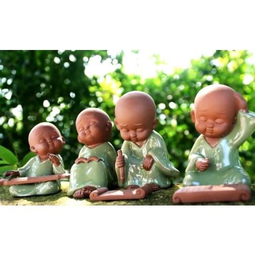 Marvellous # TOP ART OFFICE home Zen Buddhism " Four Arts " Little Monk Ge Yao kiln porcelain pottery ART- business gift