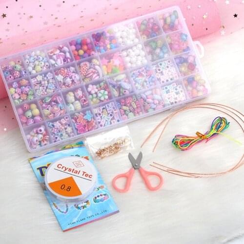 Kids DIY Bracelet Necklace Beaded Jewelry Making Kit Colorful Crafts Acrylic Beads Accessories for Girls Gifts