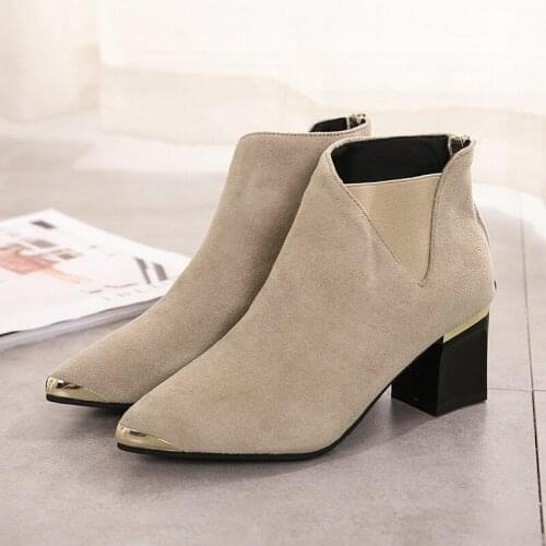 Elastic Boots Medium Heeled Short Boots Women Point Toe Ankle Boots zapatos de mujer womens shoes