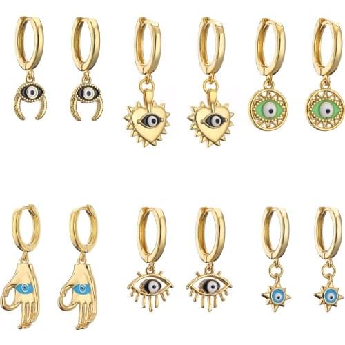 HECHENG,Small Rhinestone Evil Eye Plam Earrings,Hoop Huggie Earrings For Women,Trendy Circle Jewelry Gift