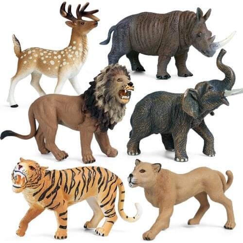 1pc Wild Animals Toy Model Elephant Lion Tiger Rhino White Tail Deer Leopard Exquisite Educational Model Children Kids Gift