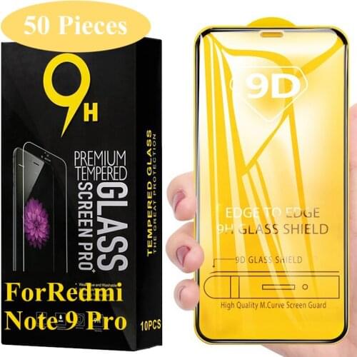 50pcs 9D Curved Tempered Glass Screen Protector For Xiaomi Redmi Note 10 Pro Max 10S 9 9S 9A 9C 9T 8 8A 8T Film with Package